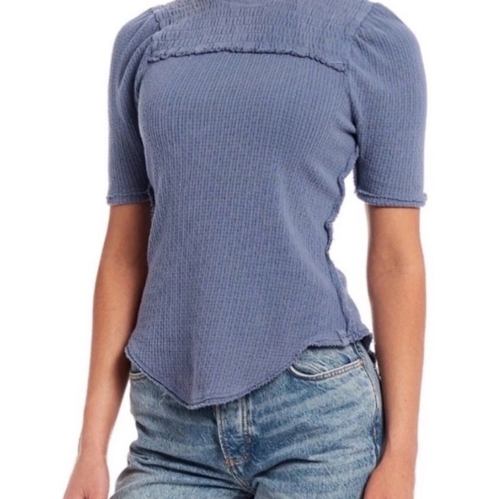 We The Free- Free People Care Elegant Blue Textured Blouse Sz Med